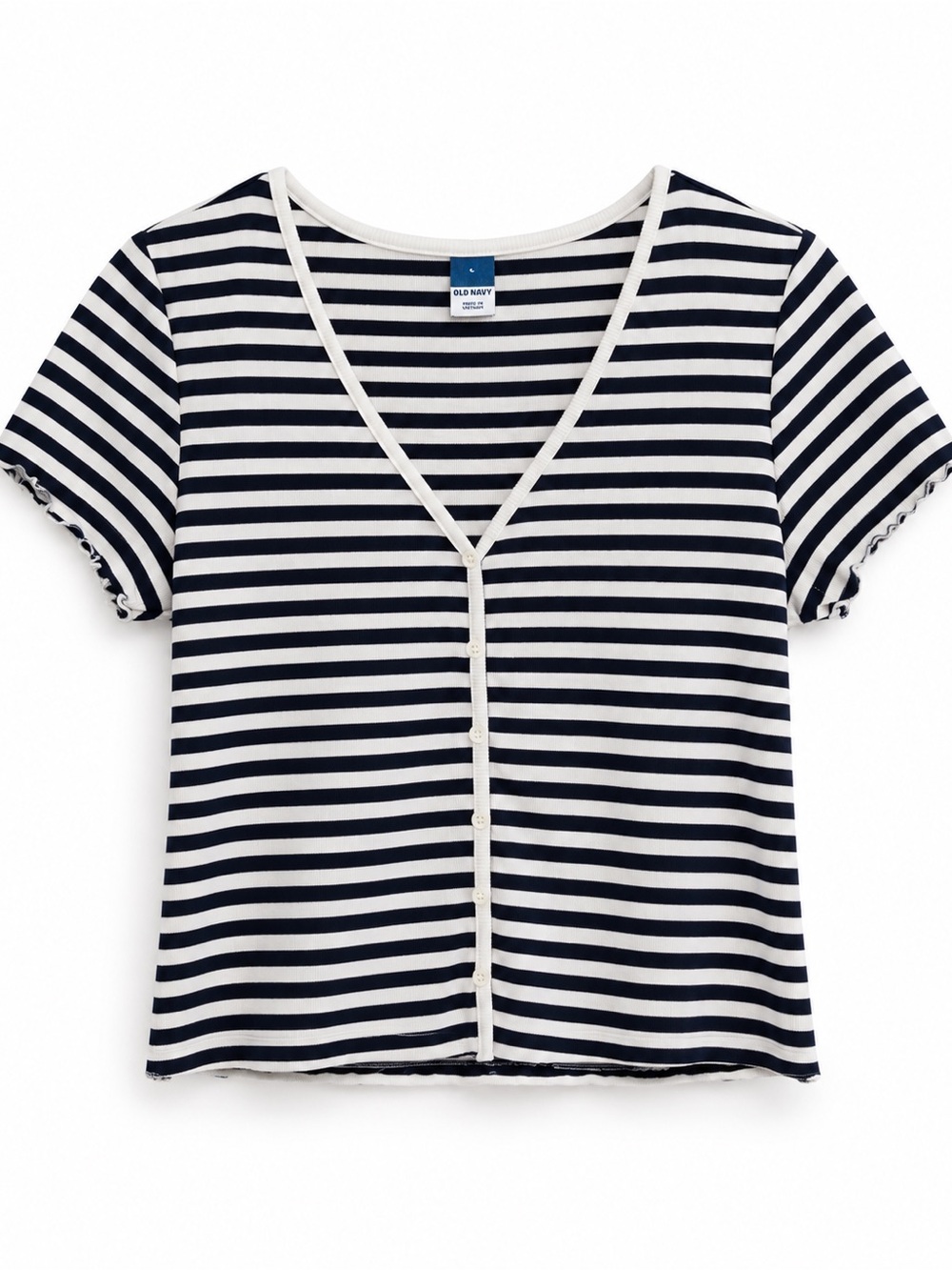 Old Navy Navy & White Striped Button Front Ribbed Top Y2K Coastal